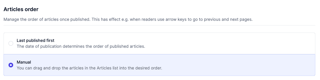 A screenshot of a computer screen showing the settings for an article