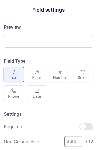 A screenshot of a cell phone with the field settings highlighted